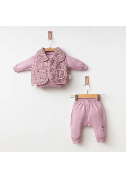 3016 Kız Bebek Çiçekli Yelekli 3'lü Takım fiyatları