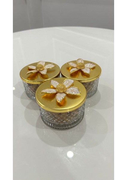 Elite 3 Lü Papatya Aksesuarlı Gold Kapaklı Şekerlik Çerezlik Kahvaltılık Tabak Kase 1 Adet modelleri