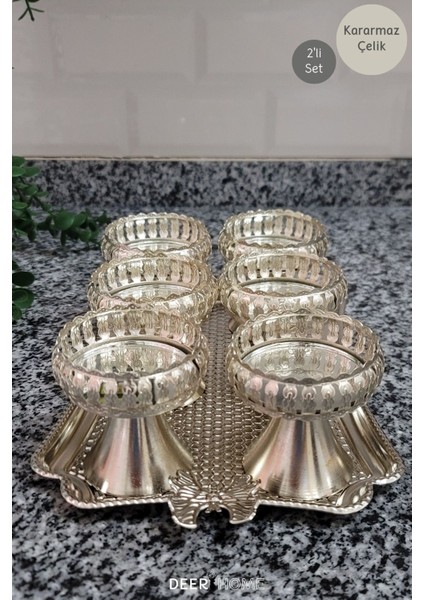 Elite Gold Tepsi ve 6 Adet Sunumluk, Ikramlık, Çerezlik ,lokumluk 1 Adet