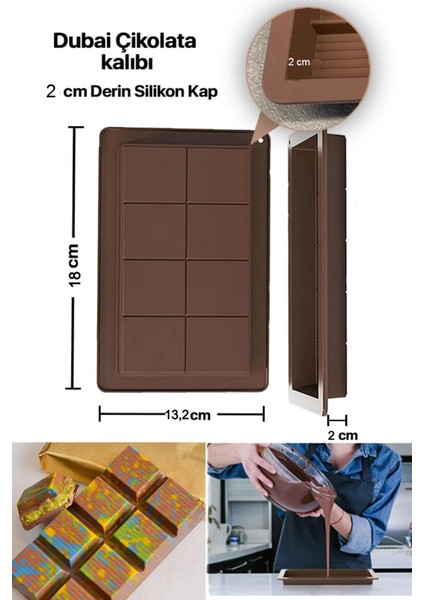 Elite Dubai Çikolatası Kalıbı Silikon Çikolata Kalıbı Bpa Free Silikon 18CM*13,2CM*2CM 1 Adet