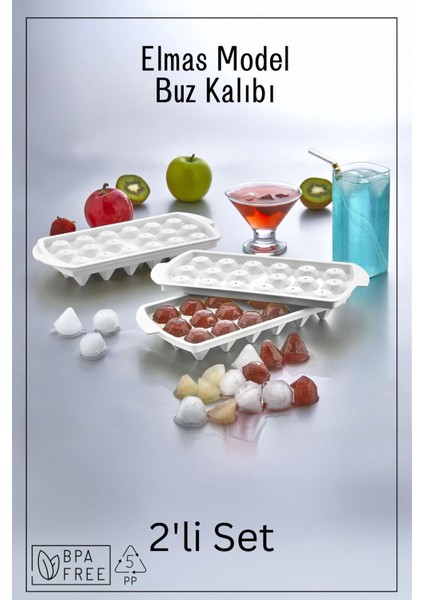 Elite 18 Bölmeli Elmas Model Buz Kalıbı / 2'li Set - Beyaz 1 Adet