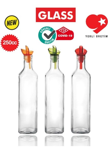 Elite 3'lü Set Herbiri 250 cc Kombin Renkli Cam Kare Yağlık-Sirkelik-Sosluk 1 Adet