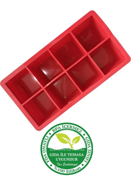 Elite Silikon Çok Amaçlı Büyük Boy Xxl 8 Bölmeli Küp Buz Kalıbı, Kapaklı, Kırmızı 1 Adet