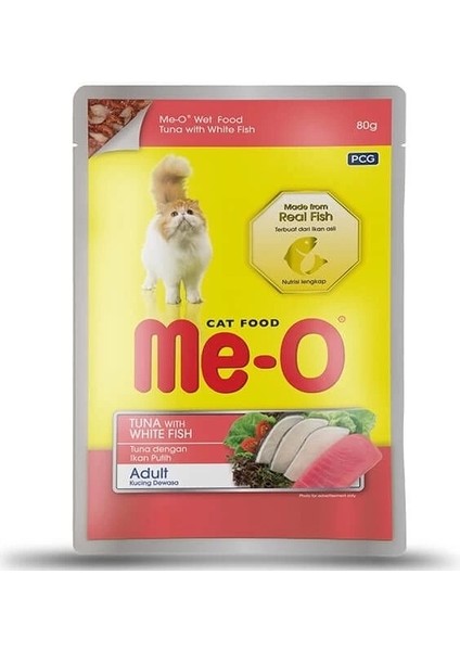 Meo Adult Jöle Ton Balık ve Beyaz Balıklı Yetişkin Konserve Kedi Maması 80 gr