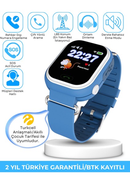 Çocuk Akıllı Saati Konum ve Sesli Görüşme Özellikli, 44 mm, Sarı, 24 Ay Garanti