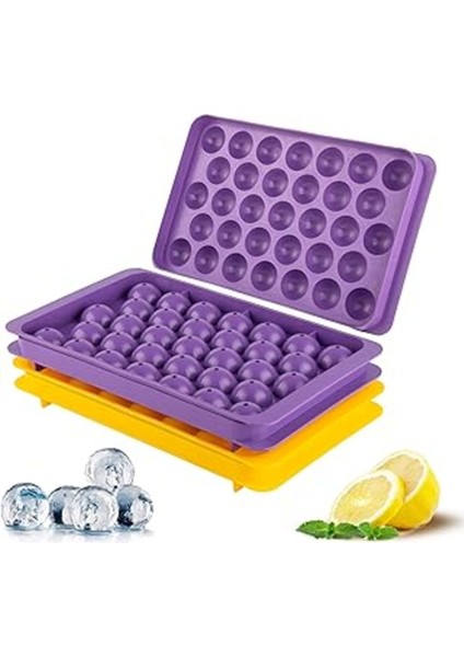 Elite Milano Home Yuvarlak Buz Küpü Tepsisi - Dondurucu Için Buz Küpü Tepsileri (2, Sarı/mor, 66 Pcs) 1 Adet