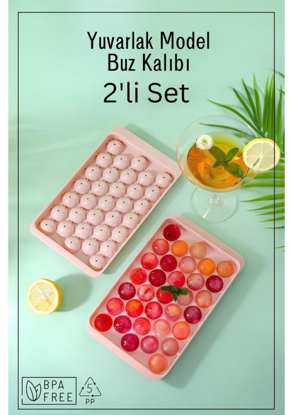 Elite 33 Bölmeli Yuvarlak Buz Kalıbı / 2'li Set - Pembe 1 Adet