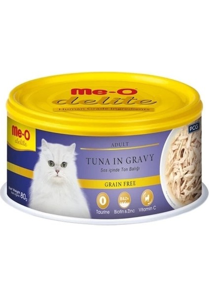 Meo Delite Tahılsız Soslu Ton Balıklı Yetişkin Konserve Kedi Maması 80 gr