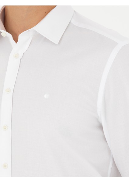 Erkek Beyaz Slim Fit Uzun Kollu Klasik Gömlek 50278522-VR013