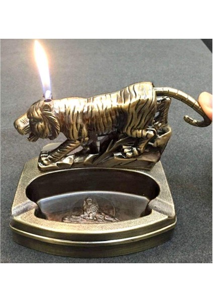 Kaplan Figürlü Metal Küllük ve Çakmak | Dekoratif Masaüstü Aksesuar fiyatları