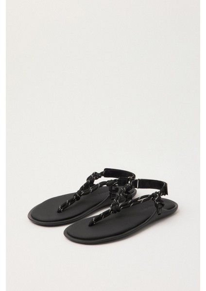 Sandalet 2502 - Düğümlü Parmak Arası Halat Siyah Kadın Sandalet