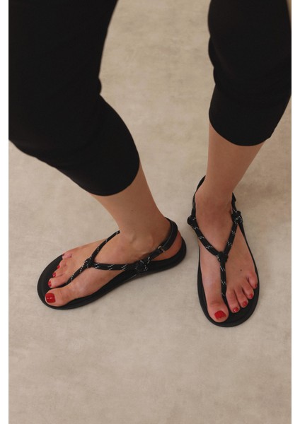 Sandalet 2502 - Düğümlü Parmak Arası Halat Siyah Kadın Sandalet indirimleri