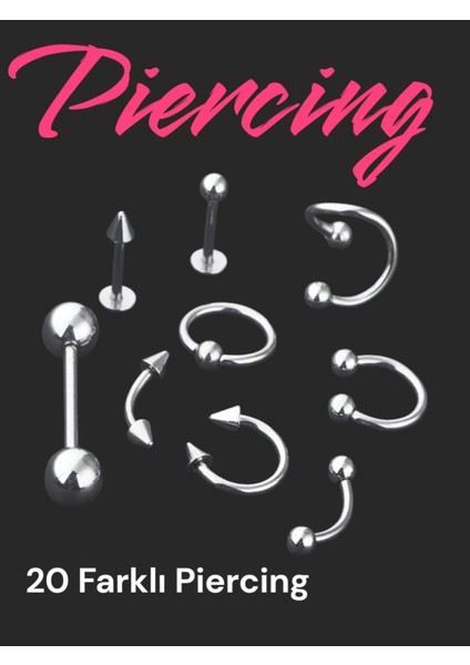 Paslanmaz Çelik Kadın Erkek Set 20 Adet Farklı Piercing