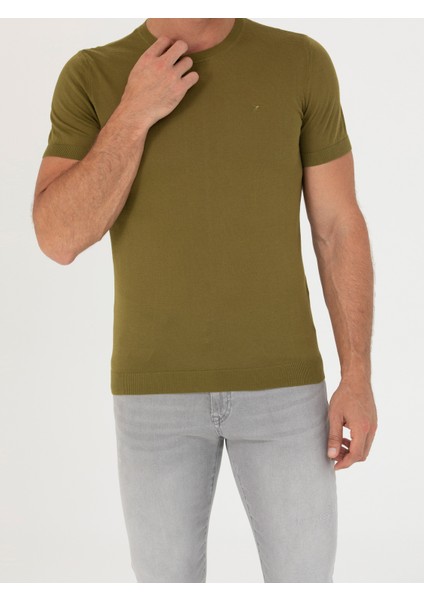 Erkek Çağla Yeşili Slim Fit Bisiklet Yaka Triko T-Shirt 50267842-VR016