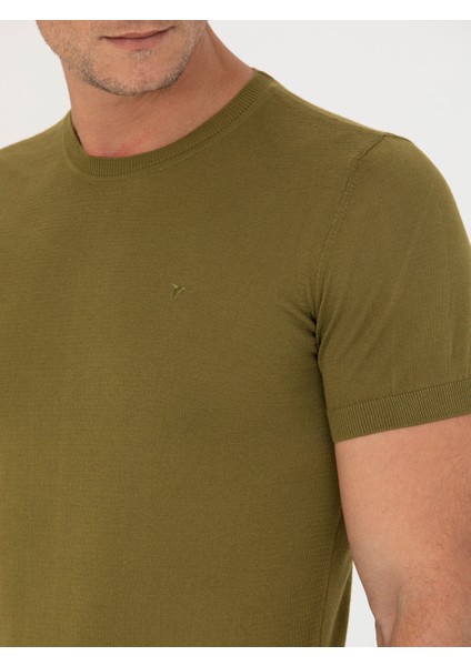 Erkek Çağla Yeşili Slim Fit Bisiklet Yaka Triko T-Shirt 50267842-VR016