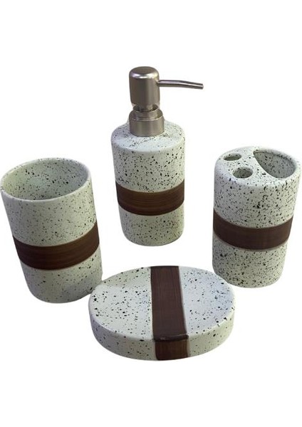 Hand Made Porselen Banyo Seti 4 Parça Krem Renk