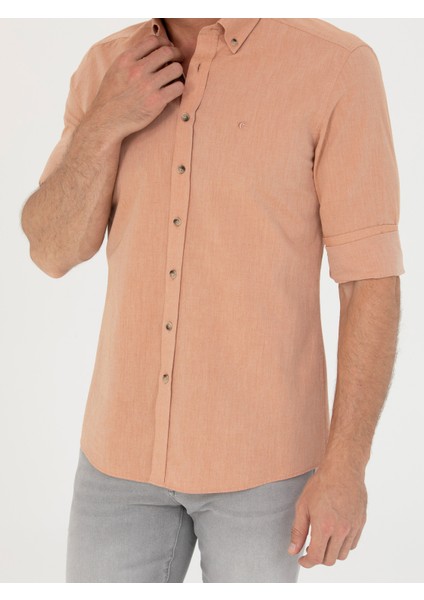 Erkek Turuncu Slim Fit Uzun Kollu Gömlek 50265476-VR051