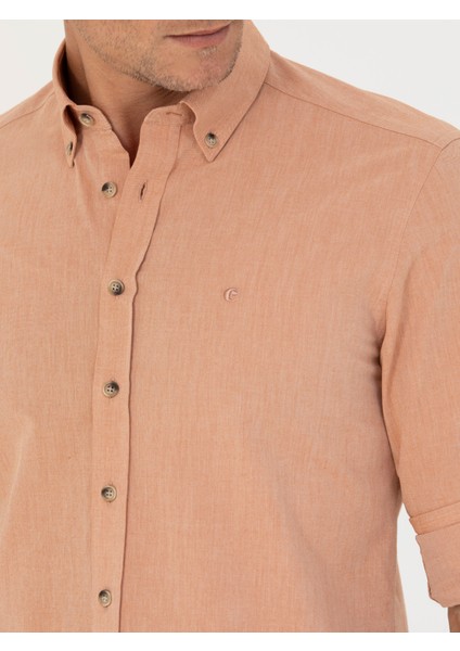 Erkek Turuncu Slim Fit Uzun Kollu Gömlek 50265476-VR051