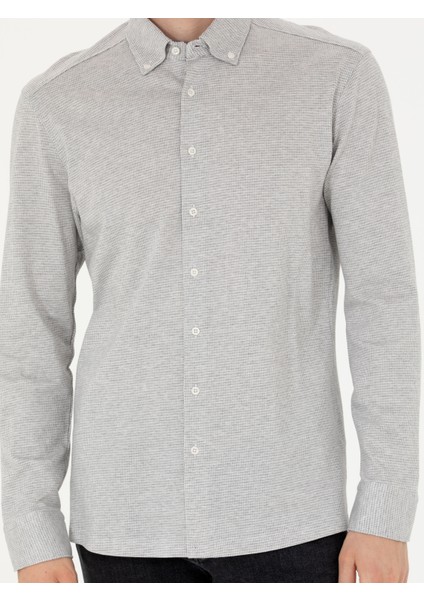 Erkek Gri Slim Fit Uzun Kollu Gömlek 50255655-VR024