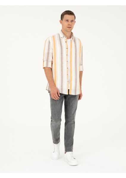 Erkek Turuncu Slim Fit %100 Keten Gömlek 50265480-VR051 fırsatları