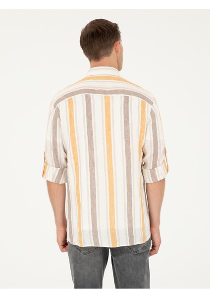 Erkek Turuncu Slim Fit %100 Keten Gömlek 50265480-VR051 indirimleri