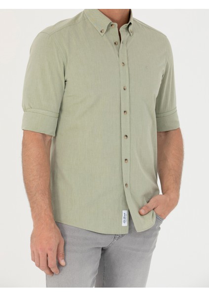 Erkek Haki Slim Fit Uzun Kollu Gömlek 50265476-VR027
