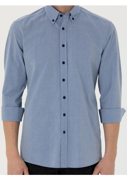 Erkek İndigo Slim Fit Uzun Kollu Gömlek 50265476-VR028