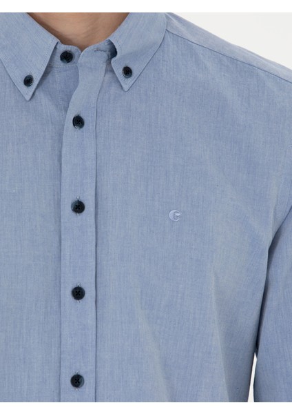 Erkek İndigo Slim Fit Uzun Kollu Gömlek 50265476-VR028