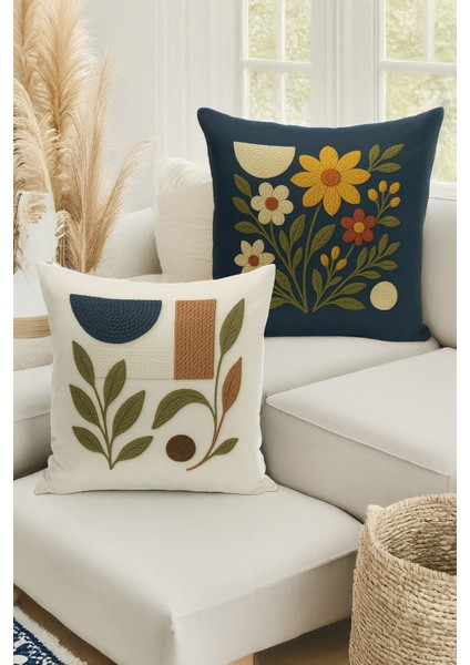 Çift Tarafı Dijital Baskılı 4'lü Kırlent Kılıfı Seti (Panç /punch Nakış Desen Görünümlü)