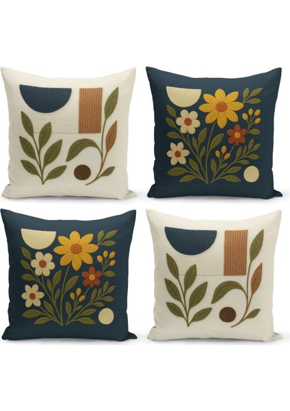 Çift Tarafı Dijital Baskılı 4'lü Kırlent Kılıfı Seti (Panç /punch Nakış Desen Görünümlü)