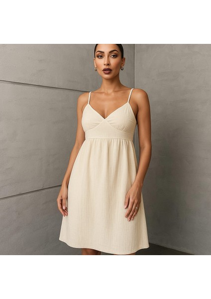 Kadın Yazlık Kısa Askılı Rahat Helen Keten Elbise modelleri