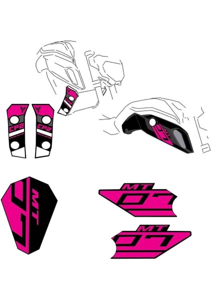 Yamaha Mt-07 2018-2019 Pembe Sticker Set