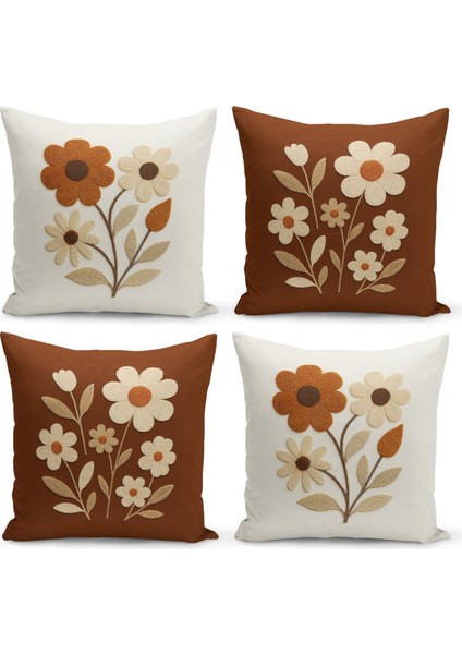 Çift Tarafı Dijital Baskılı 4'lü Kırlent Kılıfı Seti (Panç /punch Nakış Desen Görünümlü)