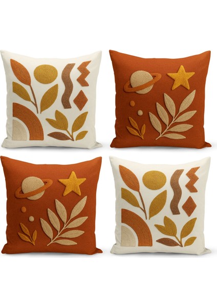 Çift Tarafı Dijital Baskılı 4'lü Kırlent Kılıfı Seti (Panç /punch Nakış Desen Görünümlü)