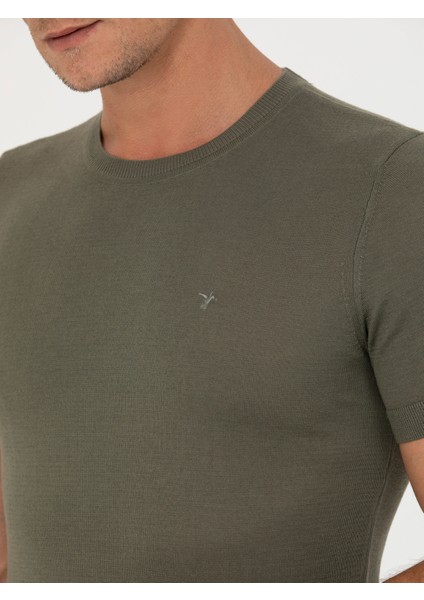 Erkek Haki Slim Fit Bisiklet Yaka Triko T-Shirt 50267842-VR027