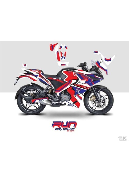 Bajaj Pulsar Rs 200 Mavi - Kırmızı Sticker Set Kit