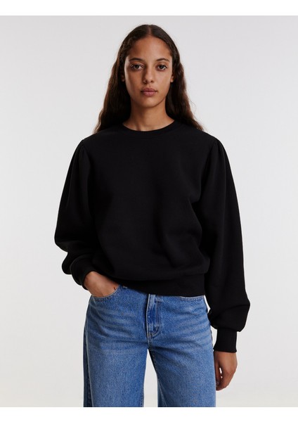 Unisex Siyah 3 Iplik Şardonlu Pamuklu Sweatshirt