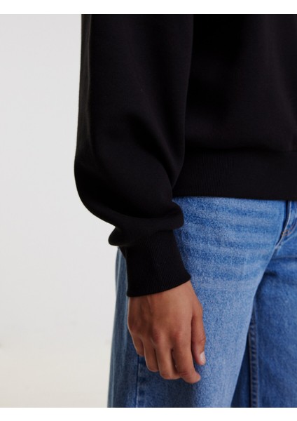 Unisex Siyah 3 Iplik Şardonlu Pamuklu Sweatshirt modelleri