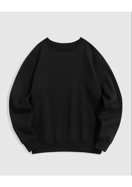 Unisex Siyah 3 Iplik Şardonlu Pamuklu Sweatshirt