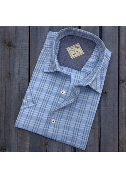 Erkek Klasik Rahat Kesim Ekoseli Kısa Kollu Keten Gömlek fiyatları