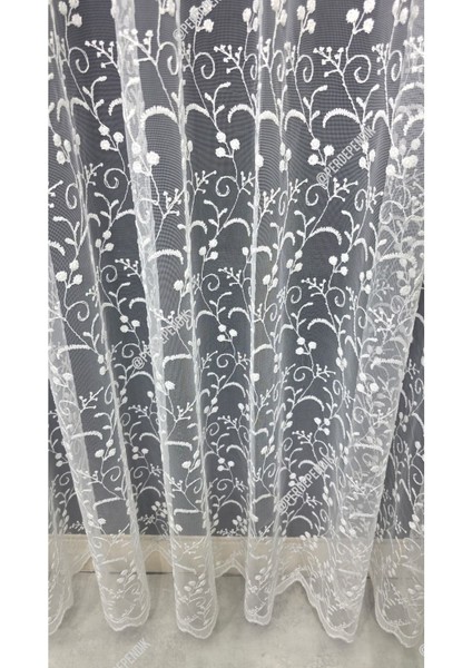 Tül Perde Kırık Beyaz Ekru Çiçek Desenli Işlemeli Salon Mutfak Kısa Petek Üstü Kırışmaz Sık Pileli indirimleri