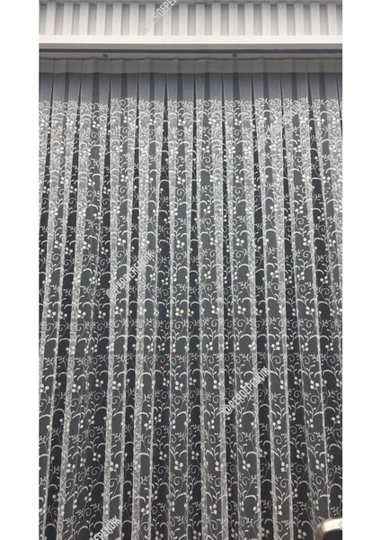 Tül Perde Kırık Beyaz Ekru Çiçek Desenli Işlemeli Salon Mutfak Kısa Petek Üstü Kırışmaz Sık Pileli