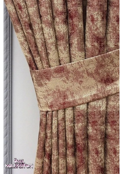 Fon Perde Royal Desen, Yeni Sezon, Pileli, Kırışmaz, Sarı Kırmızı, Özel Koleksiyon (Tek Kanat)