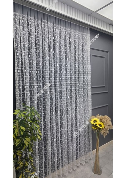 Tül Perde Kırık Beyaz Ekru Çiçek Desenli Işlemeli Salon Mutfak Kısa Petek Üstü Kırışmaz Sık Pileli fırsatları