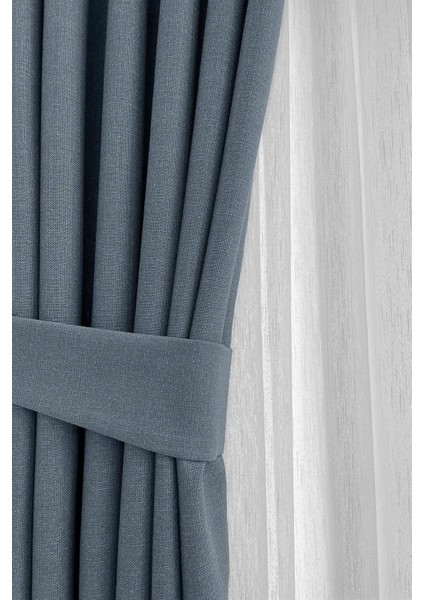 Nova Keten Fon Perde - Soğuk Mavi (Pilesiz), Yeni Sezon - Tüm Odalara Uygun (Tek Kanat)