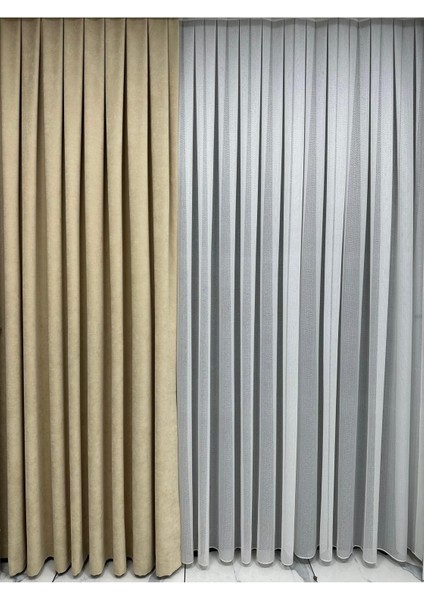 Ada Fonluk Açık Sarı/bej Tek Kanat 1/3 Sık Pile - Her Odaya Uygun Lüks Fon Perde fiyatları