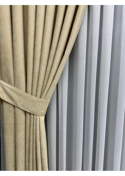 Ada Fonluk Açık Sarı/bej Tek Kanat 1/3 Sık Pile - Her Odaya Uygun Lüks Fon Perde indirimleri