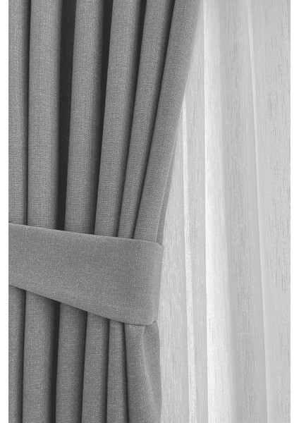 Nova Keten Fon Perde - Açık Gri (Sık Boru Pileli), Yeni Sezon - Tüm Odalara Uygun (Tek Kanat)