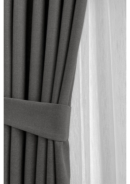 Nova Keten Fon Perde - Antrasit Gri (Sık Boru Pileli), Yeni Sezon - Tüm Odalara Uygun (Tek Kanat)