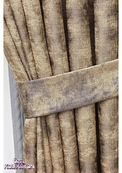 Fon Perde Royal Desen, Yeni Sezon, Pileli, Kırışmaz, Koyu Bej, Özel Koleksiyon (Tek Kanat)